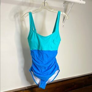 Amazon Blue and Teal Ruched One Piece Swimsuit-‎ M